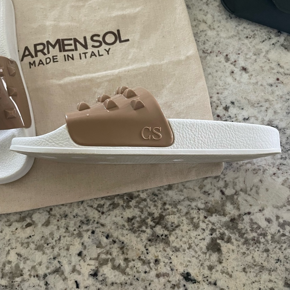 Carmen Sol Made in Italy Franco White Slides